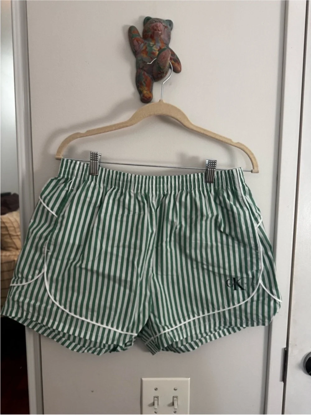 Calvin Klein Jeans Green Stripe Poplin Track Shorts | CK Logo | M - Picture 3 of 7